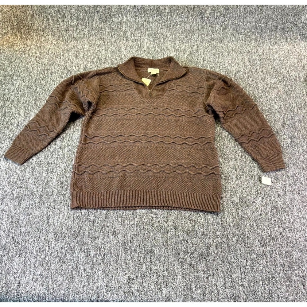 St. John's Bay Sweater Mens XL Brown Textured Knitted Soft Long Sleeve 1/4 Zip